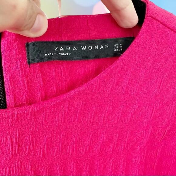 NWT - Zara Textured Mini Dress with Frilled Sleeves in Hot Pink Size: S - Picture 5 of 6